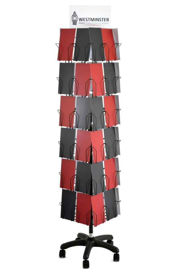 Greeting card display stand with 48 pockets, 4 sides and 5x7 pockets