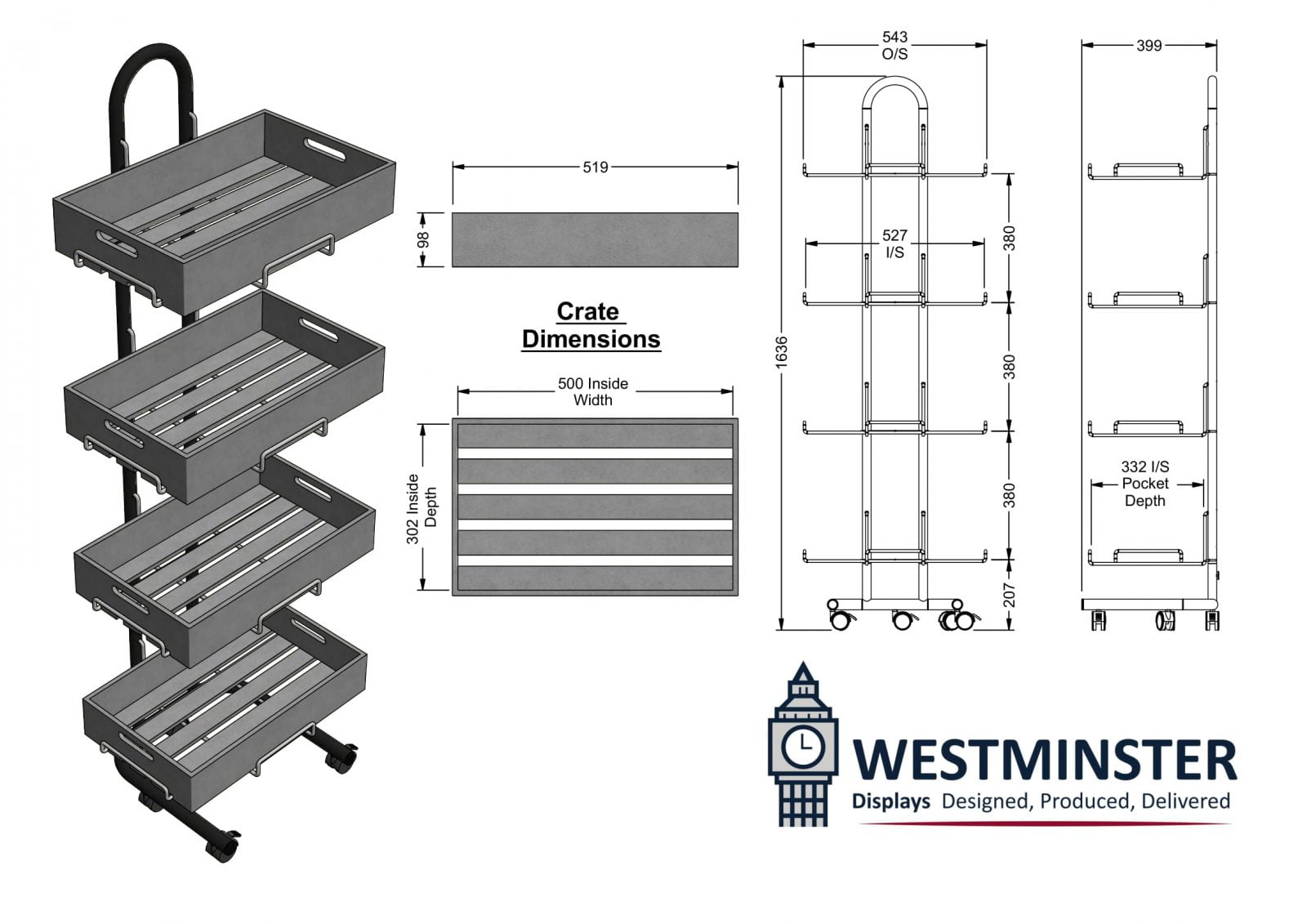 4 Tier Floor Standing Display Stand With Wooden Display Crate