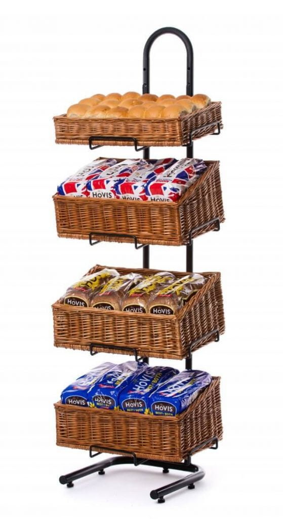 4 Tier Rectangle Wicker Basket Display Stand | Westminster Wire Shop ...