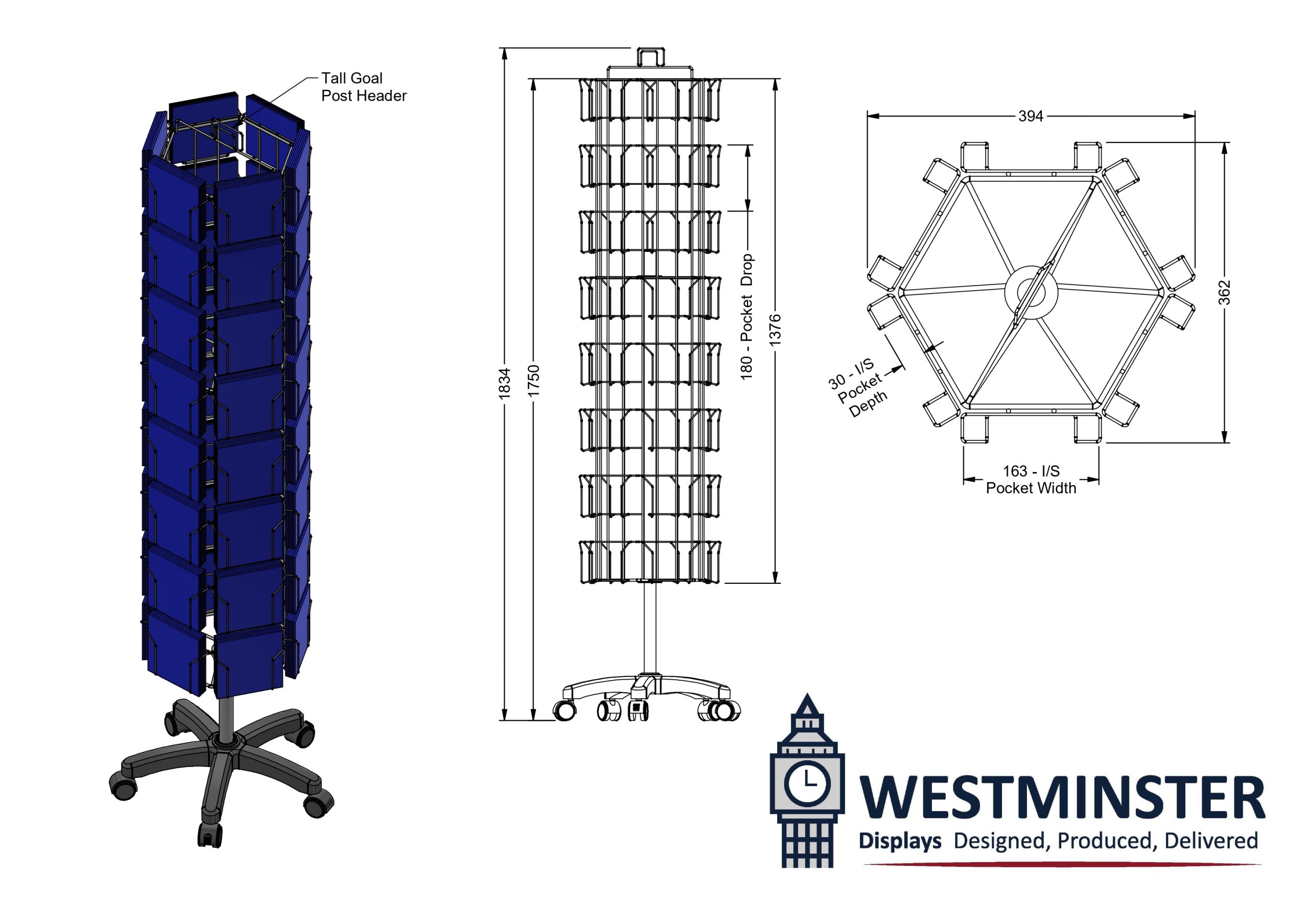 Compact 6 Sided 48 Pocket 6″x6″ Floor Display Spinner - Image 2