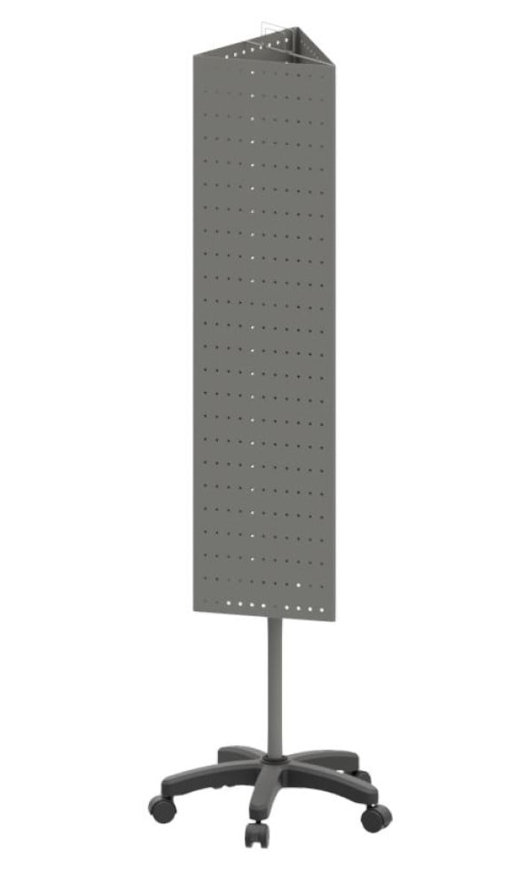 Perforated Shop Display Stand, 3 sided Floor Spinner SILVER