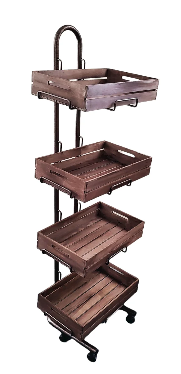 4 Tier Floor Standing Display Stand With Wooden Display Crate